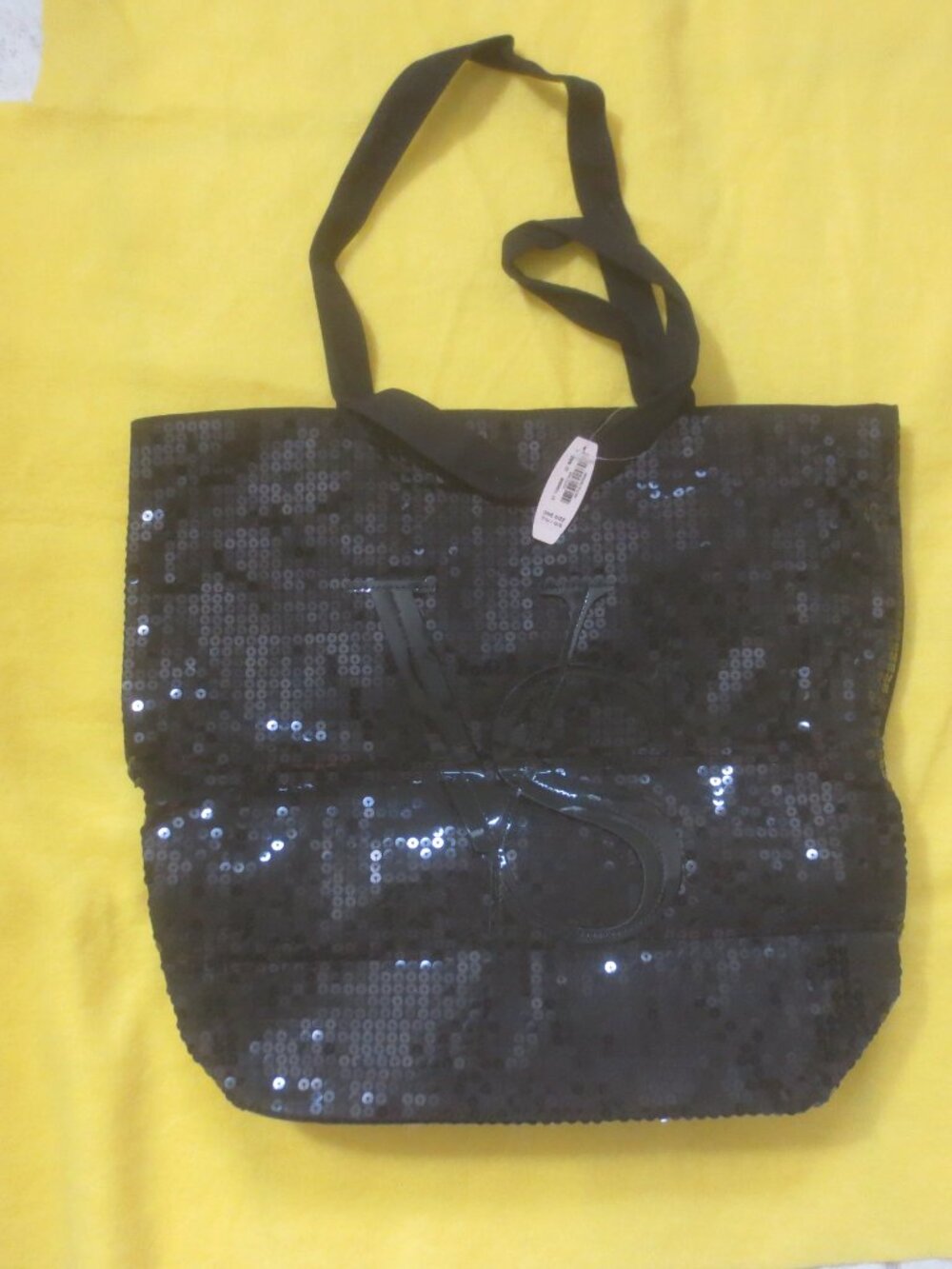 Brand New with Tags Victoria's Secret Black Canvas and Black Sequin Sparkle Tote